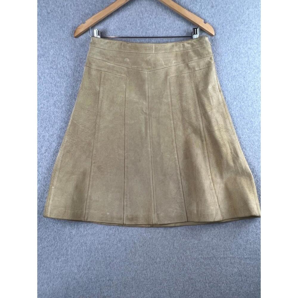 Ann Taylor Loft Womens Pencil Skirt Suede Leather Beige Size 4 Modern Western